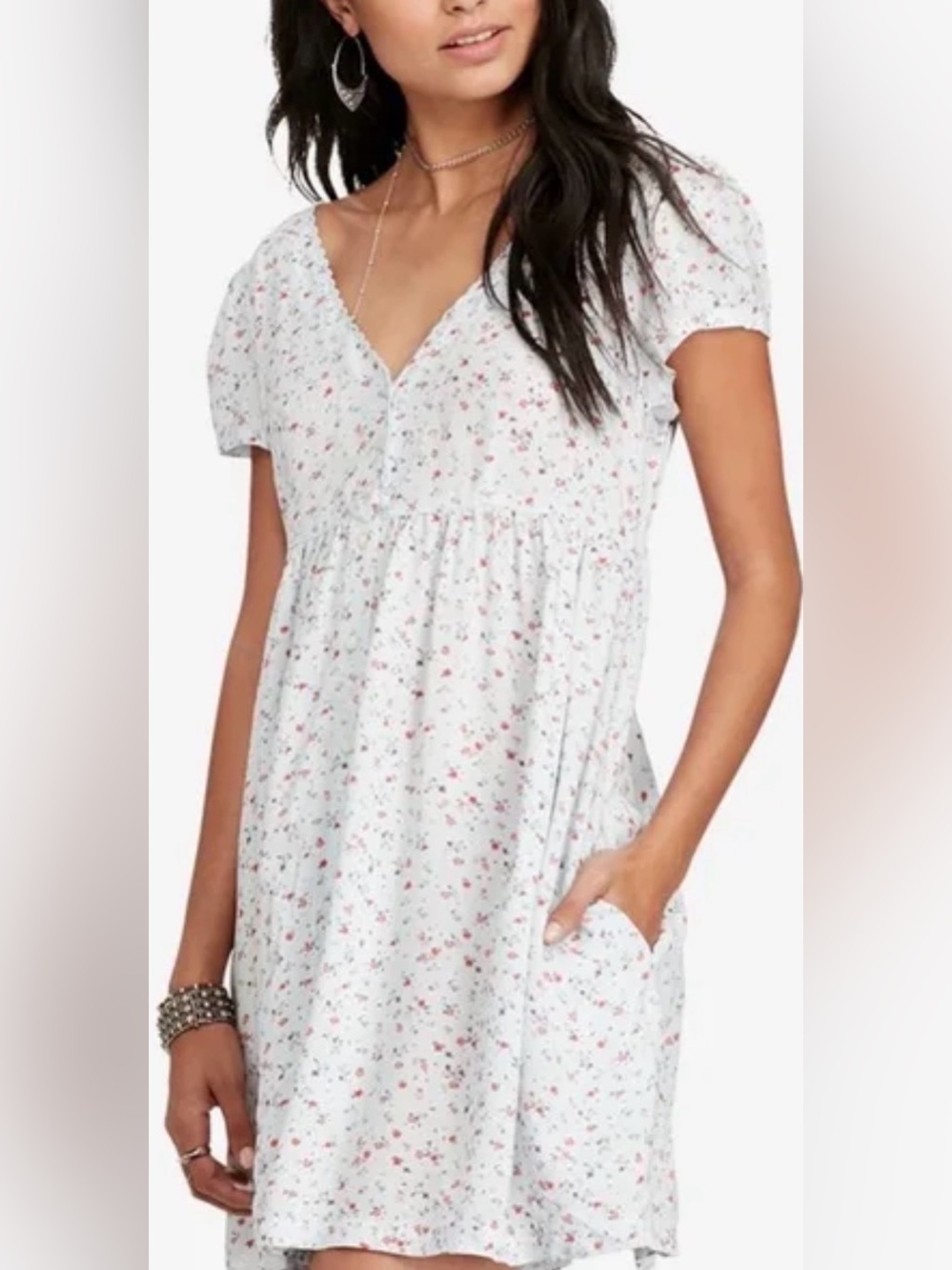 Vintage RL Light Blue Floral Button-Front Babydoll Dress